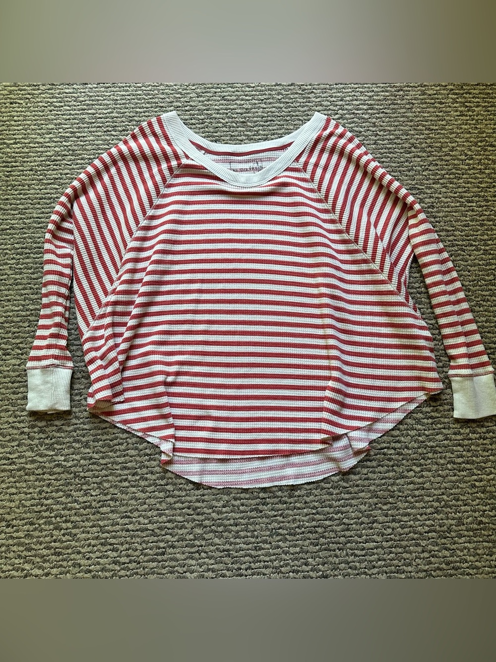 Free People We the Free Cream Red Striped Lightweight Nautical waffle Medium